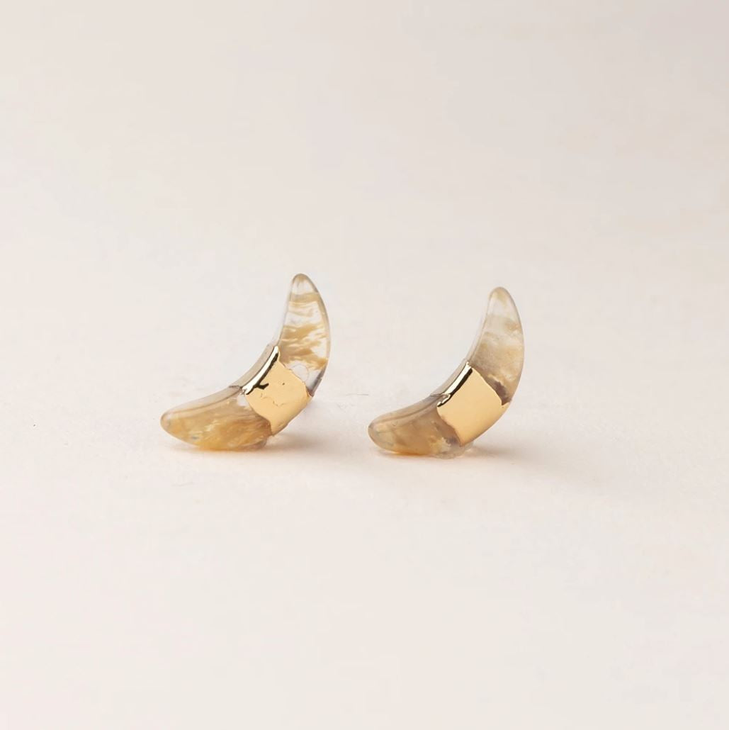 Crescent Moon Stud - Citrine/Gold