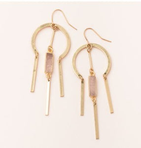 Dream Catcher Stone Earring - Rose Quartz/Gold