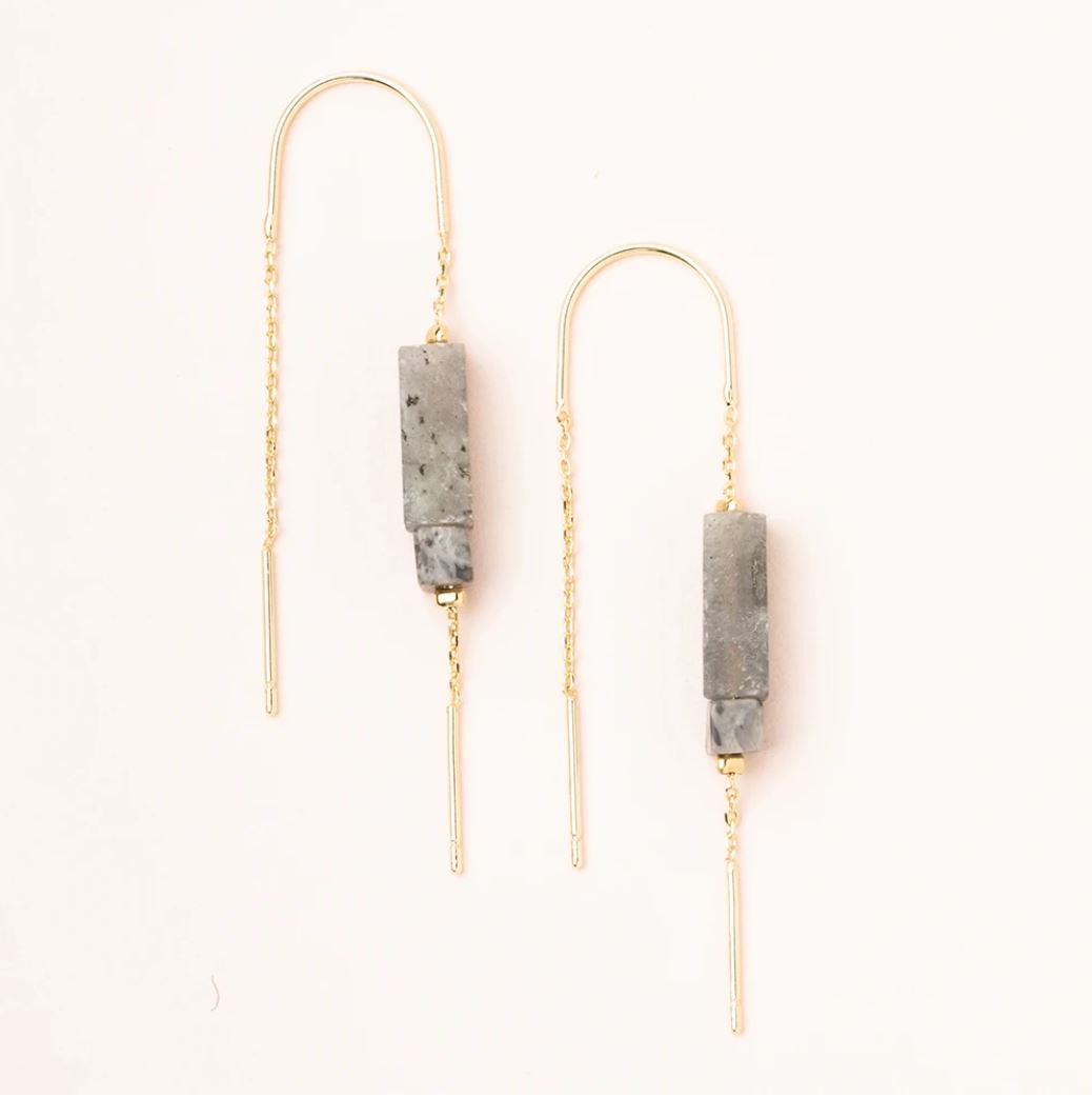 Rectangle Stone Earring - Labradorite/Black/Gold