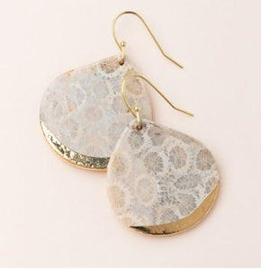 Stone Dipped Teardrop Earring - Fossil Coral/Gold