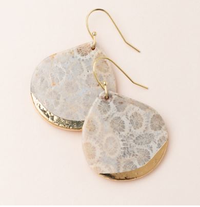 Stone Dipped Teardrop Earring - Fossil Coral/Gold