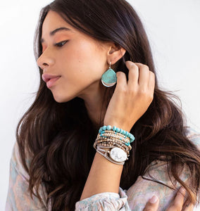 Stone Dipped Teardrop Earring - Turquoise/Silver
