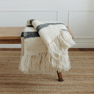 Fringed Throw - Cream and Moroccan Grey