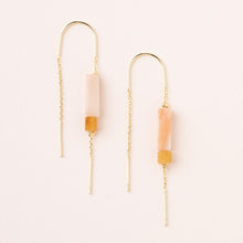 Load image into Gallery viewer, Rectangle Stone Earring - Rose Quartz/Amber/Gold
