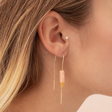 Load image into Gallery viewer, Rectangle Stone Earring - Rose Quartz/Amber/Gold

