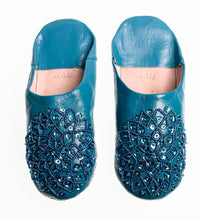 Load image into Gallery viewer, Moroccan Sequined Slippers Cobalt Blue

