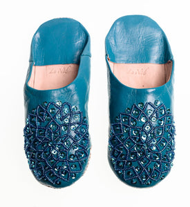 Moroccan Sequined Slippers Cobalt Blue